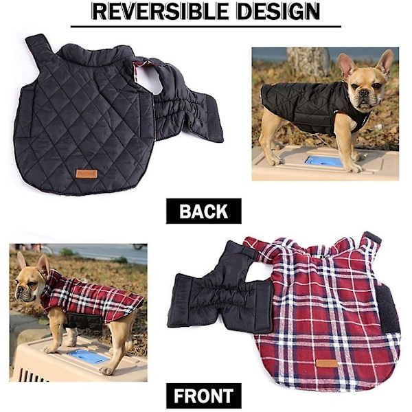 Hundejakke Hundejakke til små hunder, polstret dun dobbeltsidig design vest regnfrakk, rød, XL (bryst: 60-74 cm, rygg: 42 cm) (XL, rød)
