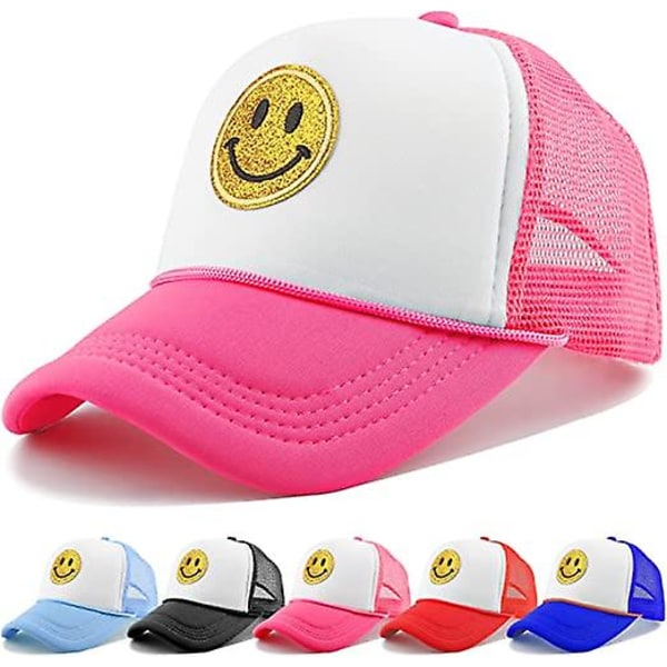 Unisex Baseball Cap Smiley, gul Glitter Smiley Face Printing Brodert Lastebilhatt