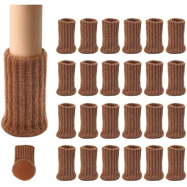 24 par antisklistrikkede møbelsokker for stolbein, for å forhindre riper og redusere støy, bevege seg enkelt (brun)