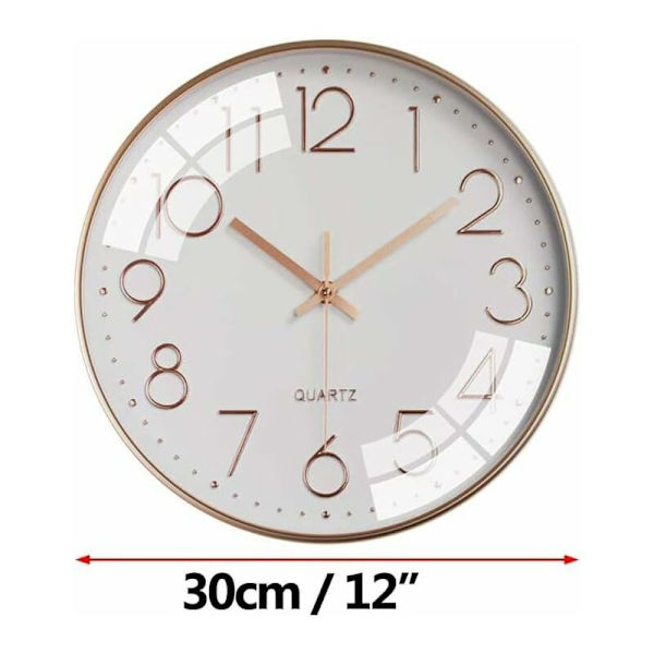 MODOU 12 tum tyst väggklocka vardagsrum kök modern design väggklockor 30cm kvartsklocka hängande väggklocka (vit-rosguld).