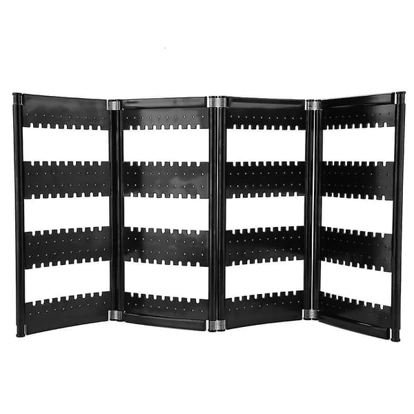 Foldbar 4-panel smykkeholder Øreringe Display Stativ Ørestikker Opbevaringshylde Organizer (Sort)