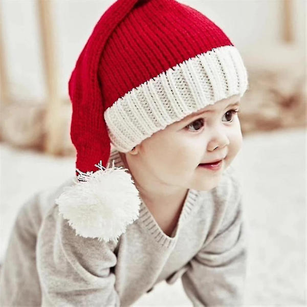 Jul Familj Matchande Mössor Röd Tomte Barn Mamma Stickad Mössa Med Pompom