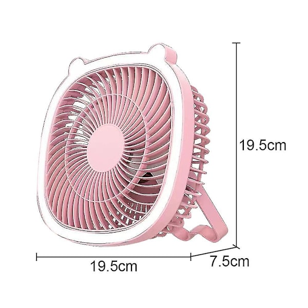 Oppladbar campingvifte med LED-lykt - Bærbar vifte for utendørstelt (rosa)