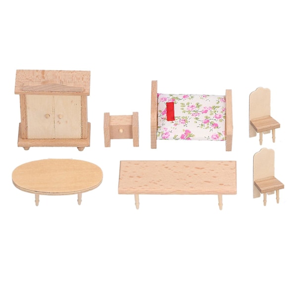 Dockhus Trä Sovrum Möbler Set Lätt Exquisit Mini Sovrum Möbler Modell för DockhusSovrum Serie