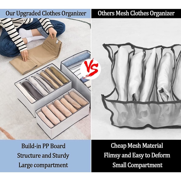 Vaatteiden säilytys, 2 kpl Taitettava organizer, Vaatteiden säilytyslaatikko, jossa 7 lokeroa farkuille, housuille, T-paidalle, huiville, 36cm*25cm*