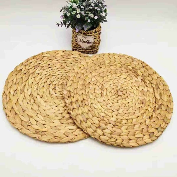 Set med 4 naturliga placemats i vattenhyacinttyg 25 cm