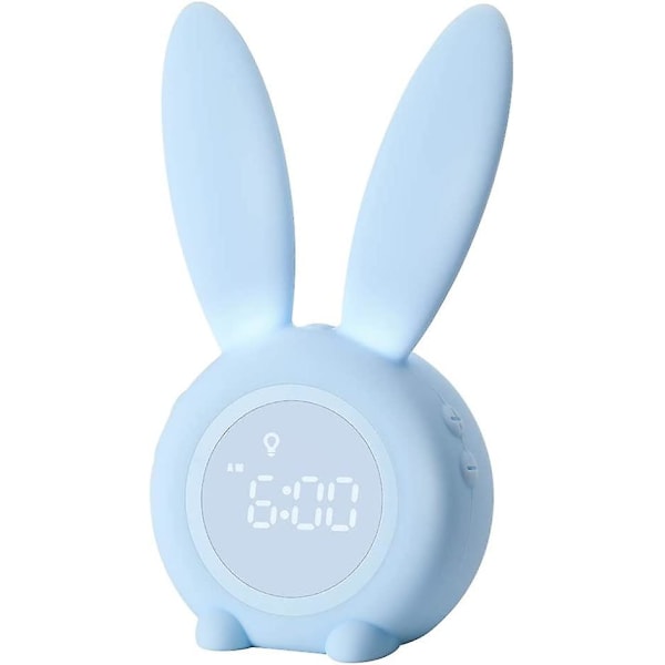 Children's Alarm Clock Cute Rabbit Night Light Girl Wake-up Light Alarm Clock Snooze Function Magnet Mount Timing Pink Rabbit Clock (Blue)