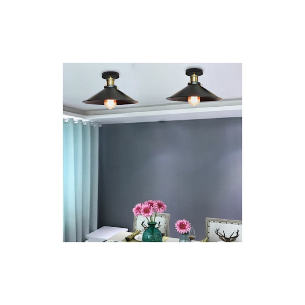 Cham 30cm Paraplyhatt Design Taklampa Retro Industriell Metall Ljuskrona E27 Svart - Svart