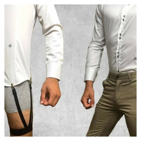 2-pack unisex skjorta med klämmor Anti-rynk Anti-halk skjorta med klämma Lårögla strumpeband (Vit)