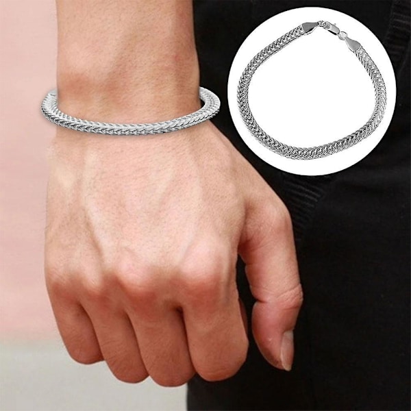 Sølvfarvet rustfrit stål Curb Cuban Link kædearmbånd unisex til kvinder og mænd（Som vist）