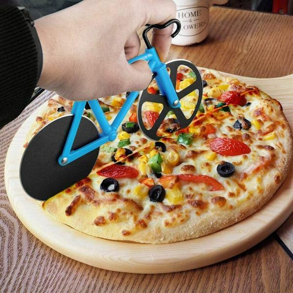 Cykelpizzaskärare Blå Cykelpizzaskärare med stativ Non-Stick Köksredskap Pizzabakningsverktyg Blå