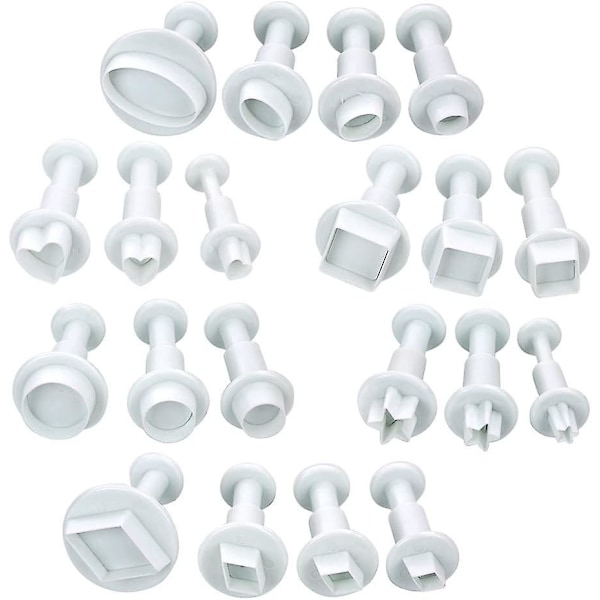 20 stk Mini Fondant Kuttere Kake Kuttere Sukkerkake Dekorering Verktøy, Firkant/Rund / Hjerte/Oval / Femspiss Ect
