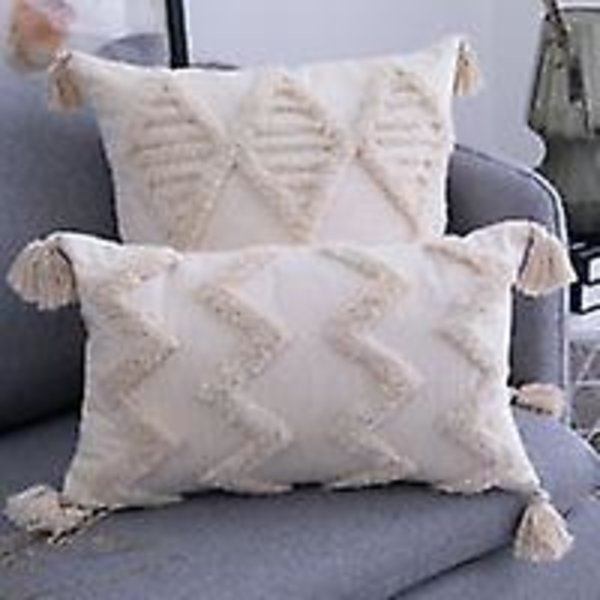 Set med 2 dekorativa kuddfodral med tofsar, fransar, prydnadskudde, boho, supermjuka kuddfodral, tofsar, dekor, 18*18 tum 45*45 cm beige（45*45 cm，beige）