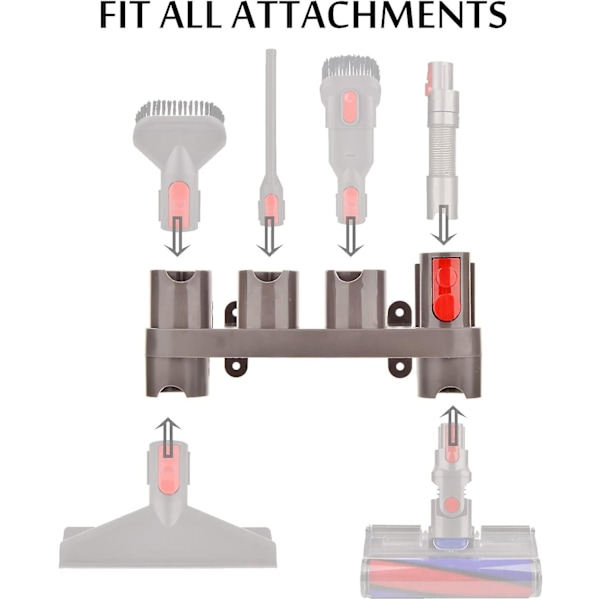 25x8x10cm veggmontert tilbehørsstativ for Dyson V15 V12 V11 V10 V8 V7 støvsuger (10 oppbevaringsplasser, 2-pakning)