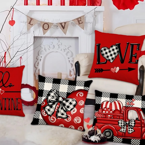 Set med 4 örngott, linne örngott, bil örngott, kuddfodral, örngott för soffa sovrum, 45 x 45 cm