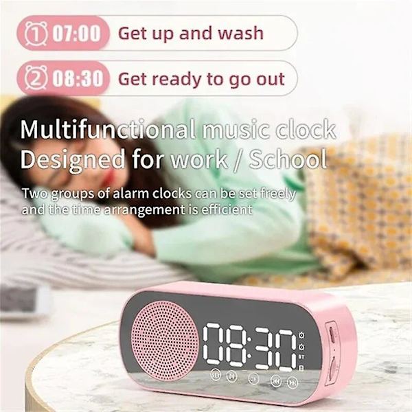 Ny skrivbordshögtalarklocka Bluetooth-högtalare Fm-radio väckarklocka Hifi-ljud Hd-spegelskärm Stödjer Tf-kort Hem bredvid klocka（Svart)