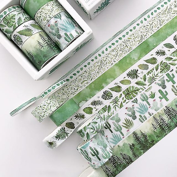 Söt skrivmaterial DIY Washi-tejp | Washi-tejp DIY skolmaterial - 8 st/set söt färg - (grön färg)