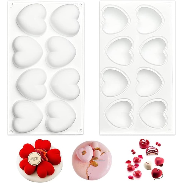 Hjerteformet sjokoladeform Multi Cube-form, silikonform for baking sjokoladekake og lage 3D håndlagde stearinlys (2 stk)