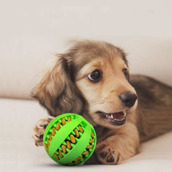 Naturlig gummilekeball for hund, 2-pakning, egnet for små hunder (6 cm), med tannpleiefunksjon (cyan, grønn)
