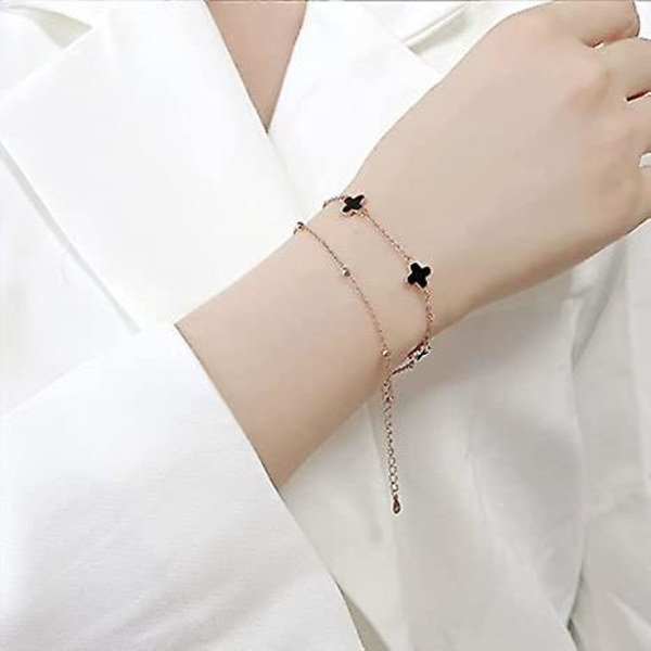 Guldarmband för kvinnor, 14K guldpläterade skiktade kedjearmband justerbara söta armband länkarmband set