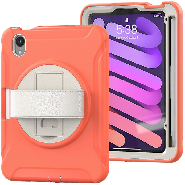 Nyt Etui Til Ipad Mini6 8.3 Tommer Med Roterende Stativ, Penneholder（Korallorange）