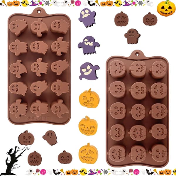 2 stk. Halloween silikoneforme, græskar- og spøgelses silikoneforme, DIY-kager