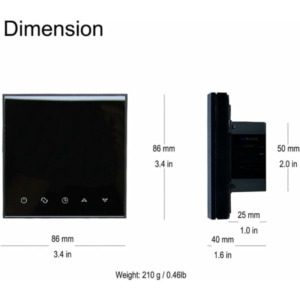 Programmerbar elektrisk termostat Smart digital rums termostat med glas pekskärm 230V 16A Svart