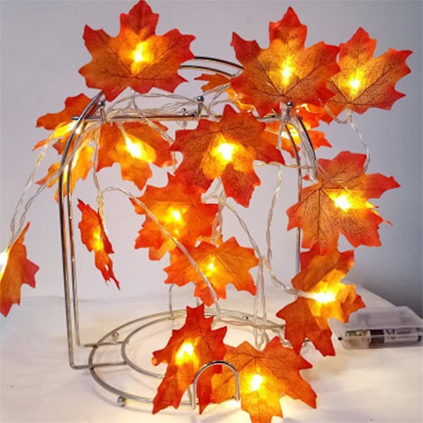 Lyslenke med lønneblader, blinkende hengende belysning, dekorasjon for innendørs og utendørs hage, Halloween, Thanksgiving, julefest, gradient farge