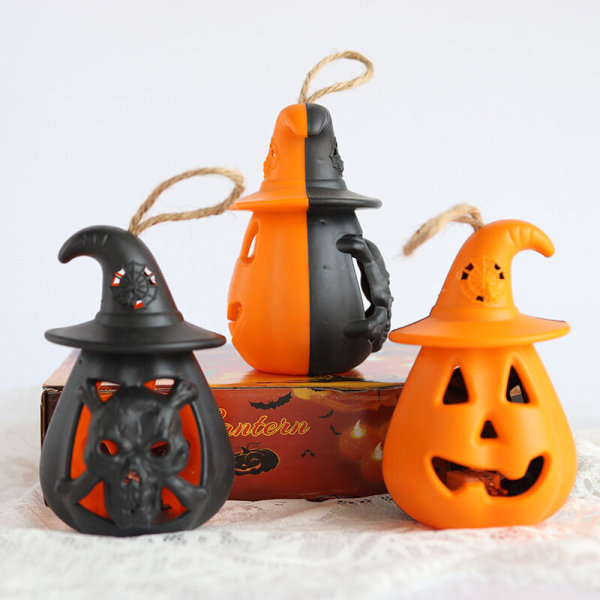 One Piece Jack o Lantern Dekoration för Halloween Flamlös Jack o Lantern Lampa Dekoration Hem Fönster Dörr Dekoration (Orange) 8 x 12 cm