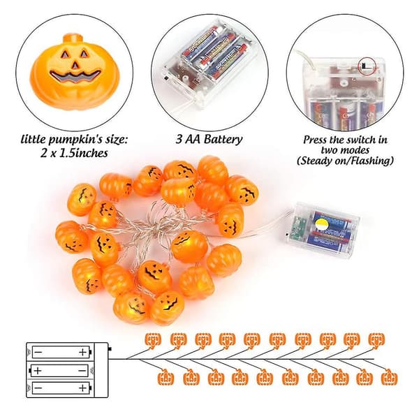 LED græskar lyskæde græskar lyskæde Halloween fe lys (stil 1)