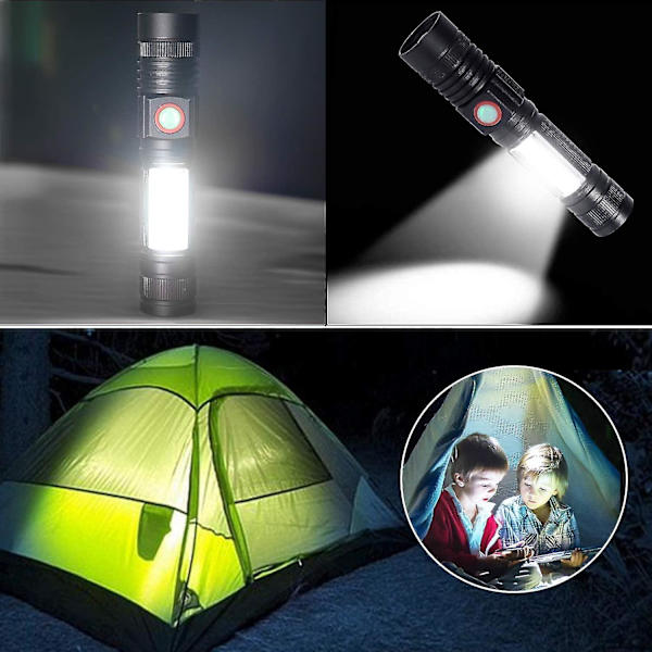 Fackla Led ficklampa Usb uppladdningsbar kraftfull militär Cob lampa bärbar zoomable fackla för Auto Ga