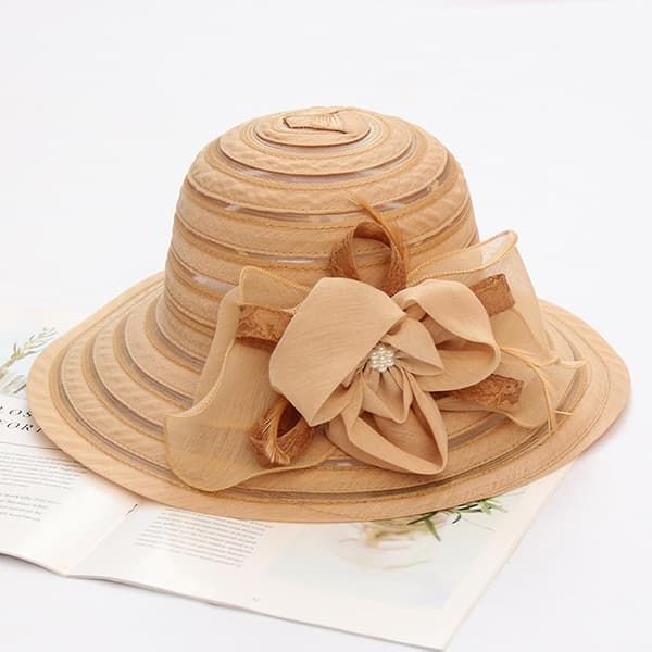 Solhatt Blomster Bred Bremm Sommer Foldbar Blomsterhatt Til Fest (Khaki)