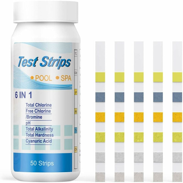 50 st 6 i 1 klor/fritt klor/PH/alkalinitet/cyanursyra vatten teststickor för simbassäng och spa