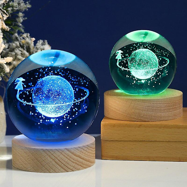 60mm80mm 3d Kristall Måne Boll Nattljus Glaskula Snöglob Graverad Solsystem Galax Måne Heminredning Astronomi Present8cm Vinkel 7 färger
