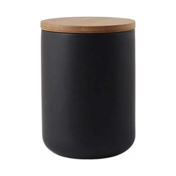 Keramisk förvaringsburk med trälock - Bärbar och lufttät - för te, socker, kaffebönor, nötter, te - Svart (800 ml)