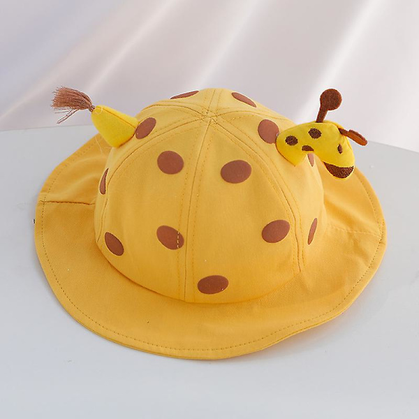 Kreativ tredimensionell giraffdesign barn solhatt, floppy strandhatt, bred brätte, justerbar kepsomkrets 50 cm (gul)