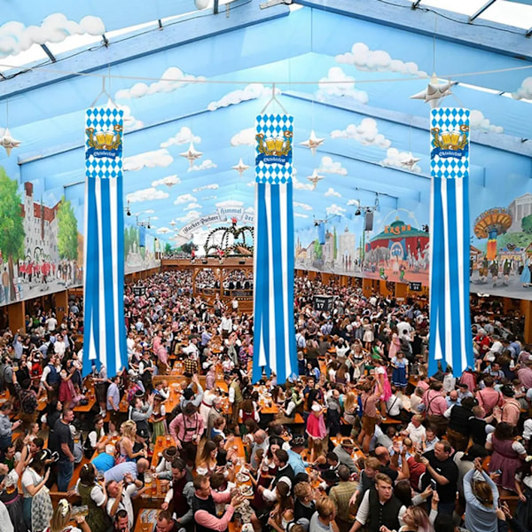 5 st vindstrumpor med Oktoberfest-flagga, festbakgrund i bayersk stil, dekoration för ölfestival