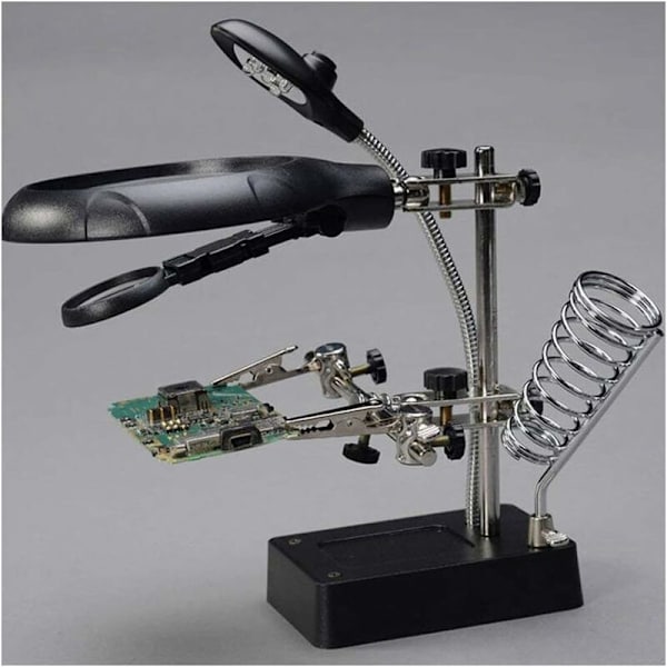 Svetsning Tredje Hand Station 5LEDs Stativ Förstoringsglas 2.5x/7.5x/10x Linshållare med Klämma för Svetsning, Reparation, Modellering