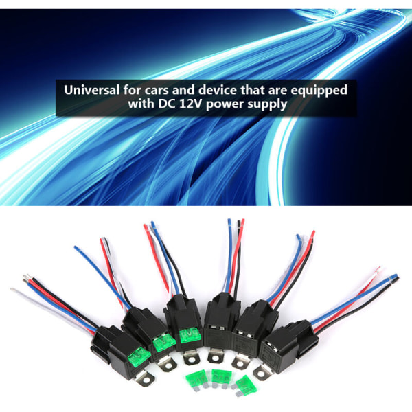 6 st 12V 30A Bil Säkring Relä Strömbrytare Kabelstam Set SPST 4-Pin 14 AWG Varmtrådar