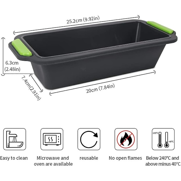 Silikonbageform, Bageformsæt, Brød Silikonbageform Rektangulær, Brødforme Til Bagning, 29,2 X 12,8 X 6,2 Cm, Grøn