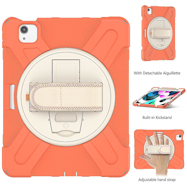 Nytt deksel for iPad Air4 10,9 tommer med skulderstropp, roterende stativ, pennholder (koralloransje)