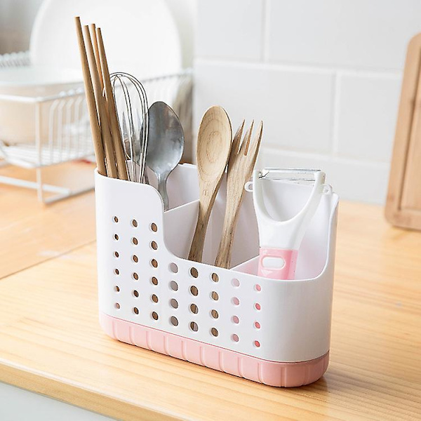 Kök bestickställ hushålls bestick förvaringslåda dränerbar (rosa)