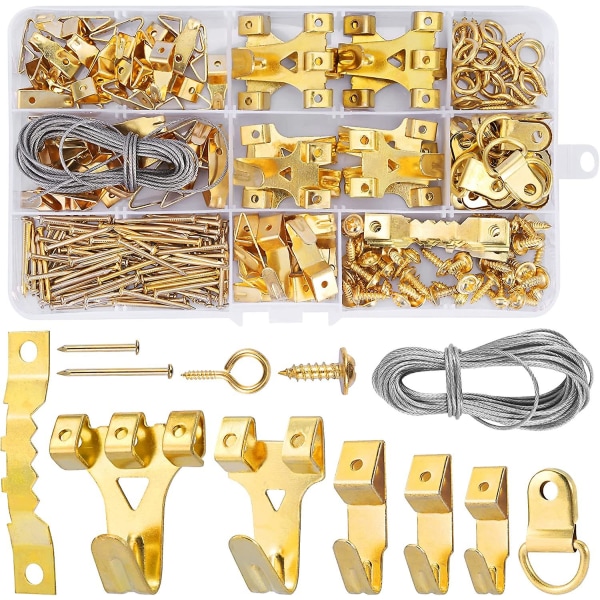 Picture Frame Hook, 250 Pieces Picture Hanging Kit, With Screws, Nails, D-ring And Screw Eye, Sawtooth Hangers, Steel Cable, Picture Frame Hooks