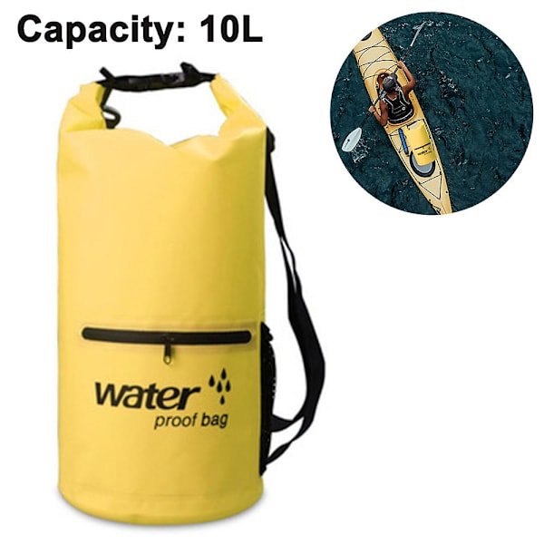 Vandtæt tør taske med lynlåslomme foran holder udstyr tørt til kajaksejlads, strand, rafting, sejlads（10L）
