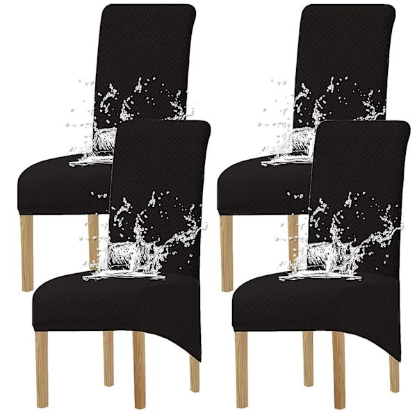 Stort stretch Jacquard matstolsöverdrag (svart, 4-pack)