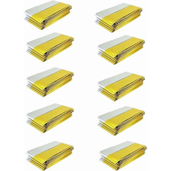 [10-pack] Nödfilt Guldfolie Vattentät Mylar Överlevnadsfilt Värme för Camping Vandring, 210 x 160 cm, Extra Stor?