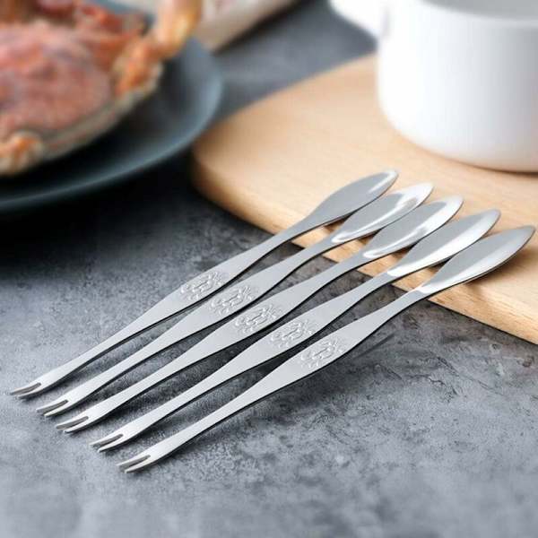 6PCS 304 Rostfritt Stål Ny Krabba Form Gjutning Snabb Skaldjur Hummer Cracker Skaldjur Verktyg Klipp Nål Gaffel Hämtar Syltmutter Set