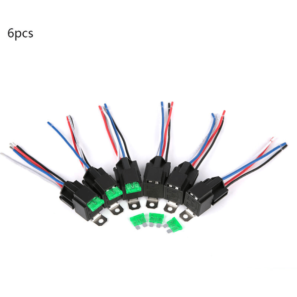 6 st 12V 30A Bil Säkring Relä Strömbrytare Kabelstam Set SPST 4-Pin 14 AWG Varmtrådar