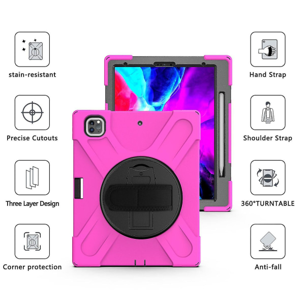 Pennholder-etui for iPad Pro 12,9 tommer med håndstropp, justerbart stativ, kamerabeskyttelse