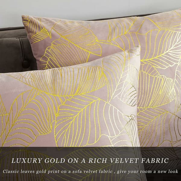 Kuddfodral 45 x 45 cm sammet guld blad kuddfodral för soffa dekorativ kuddfodral prydnadskudde för soffa sovrum vardagsrum set om 2